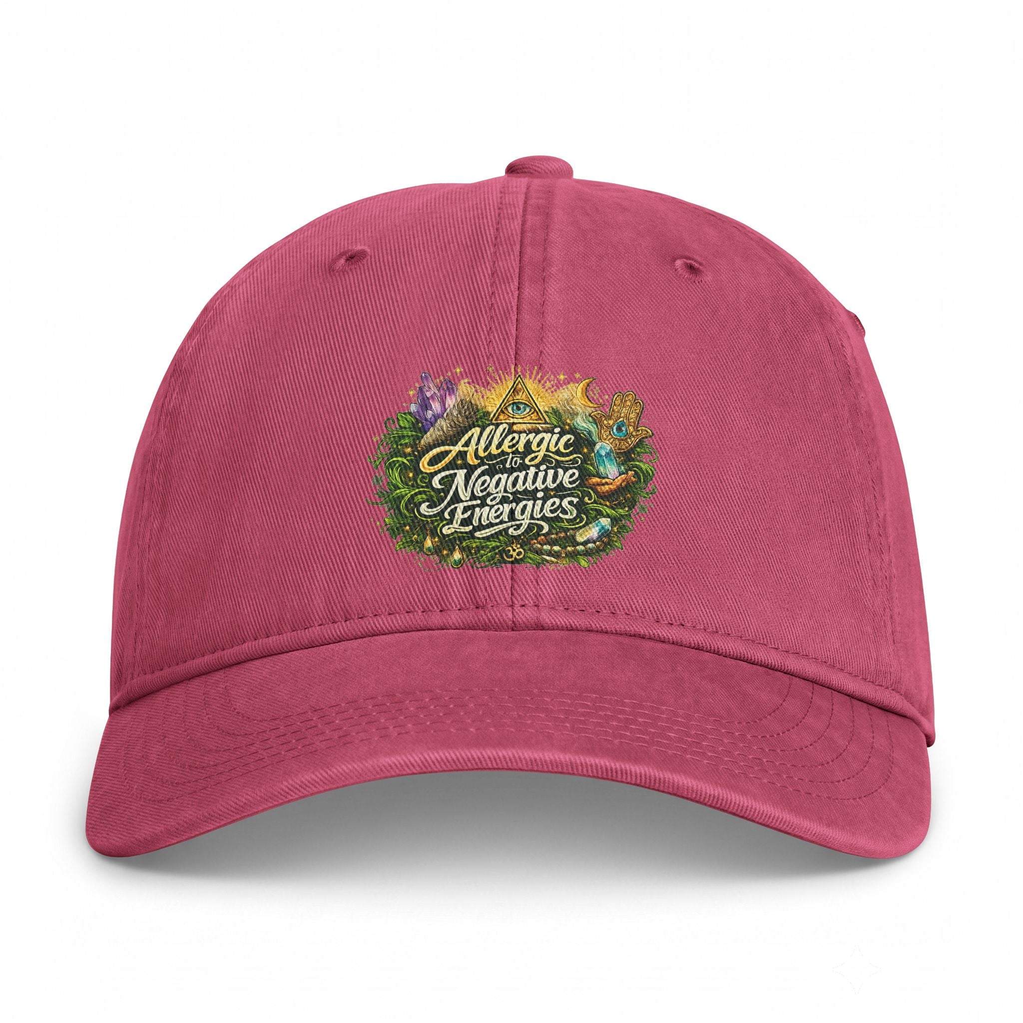 Allergic to Negative Energies Cap — Embroidered Nature Crest Dad Hat