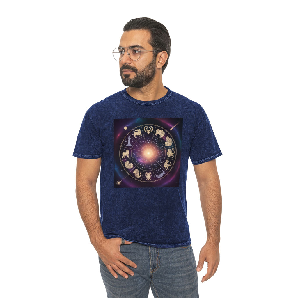 Zodiac Wheel Mineral Wash T-Shirt — Cosmic Astrology Signs Tee