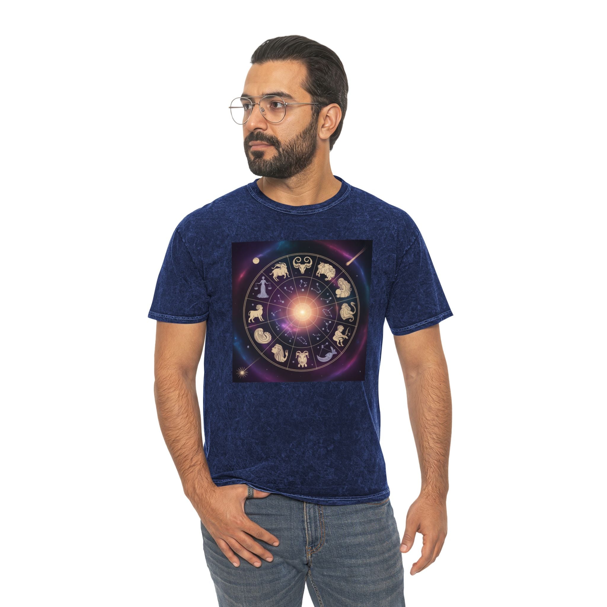 Zodiac Wheel Mineral Wash T-Shirt — Cosmic Astrology Signs Tee