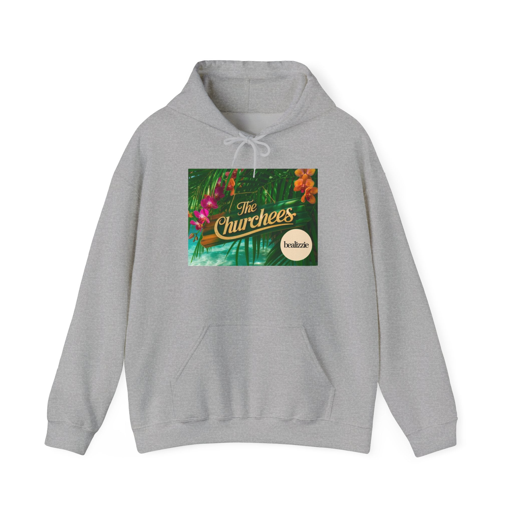 The Churchees Tropical Logo Hoodie — Retro Band-Inspired Graphic Sweatshirt