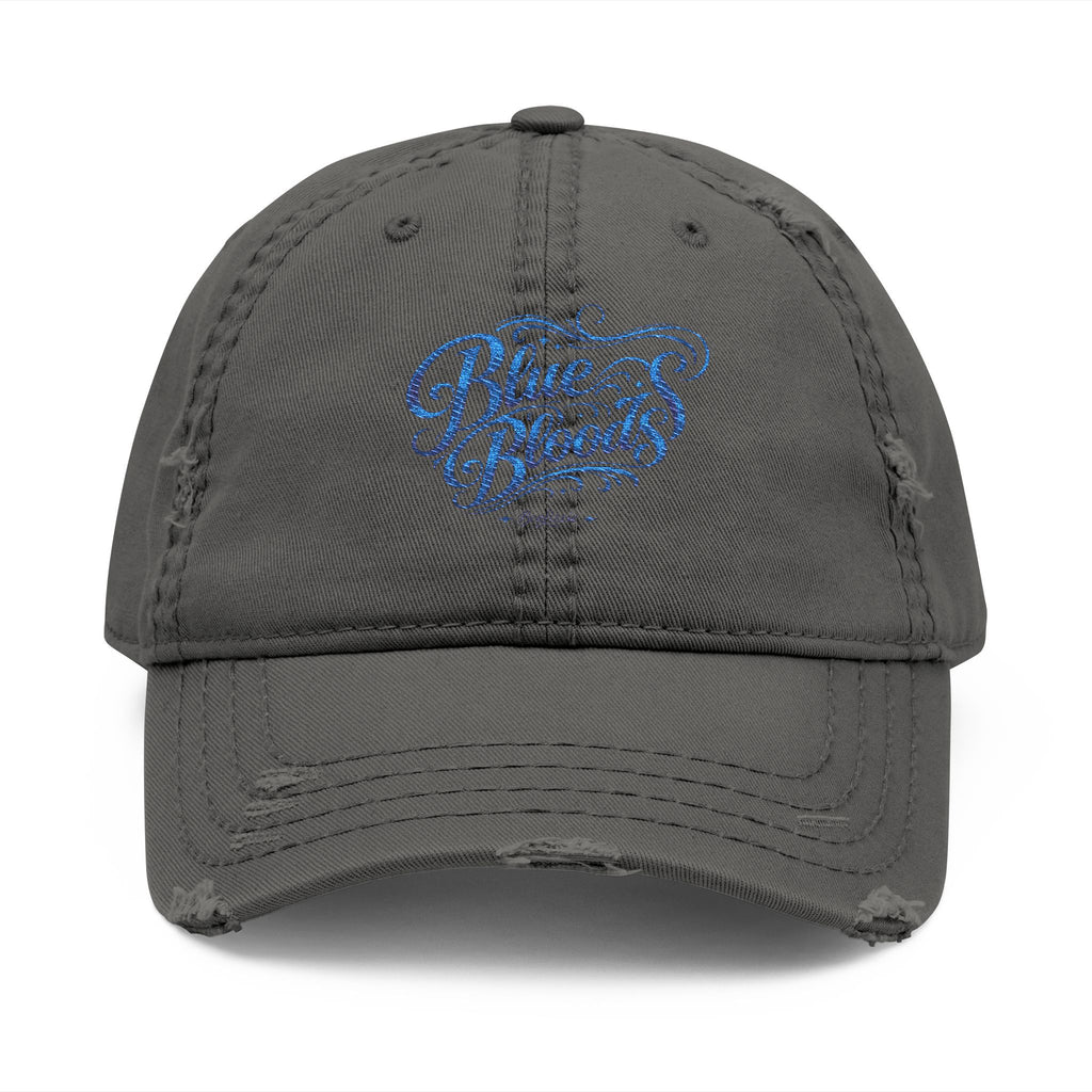 Distressed Embroidered Dad Hat — Blue Waves Script Cap