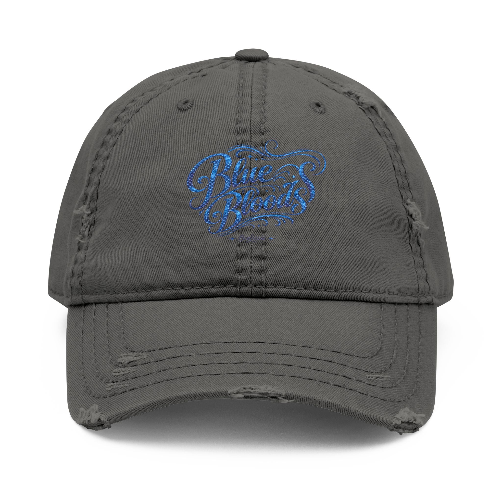 Distressed Embroidered Dad Hat — Blue Waves Script Cap