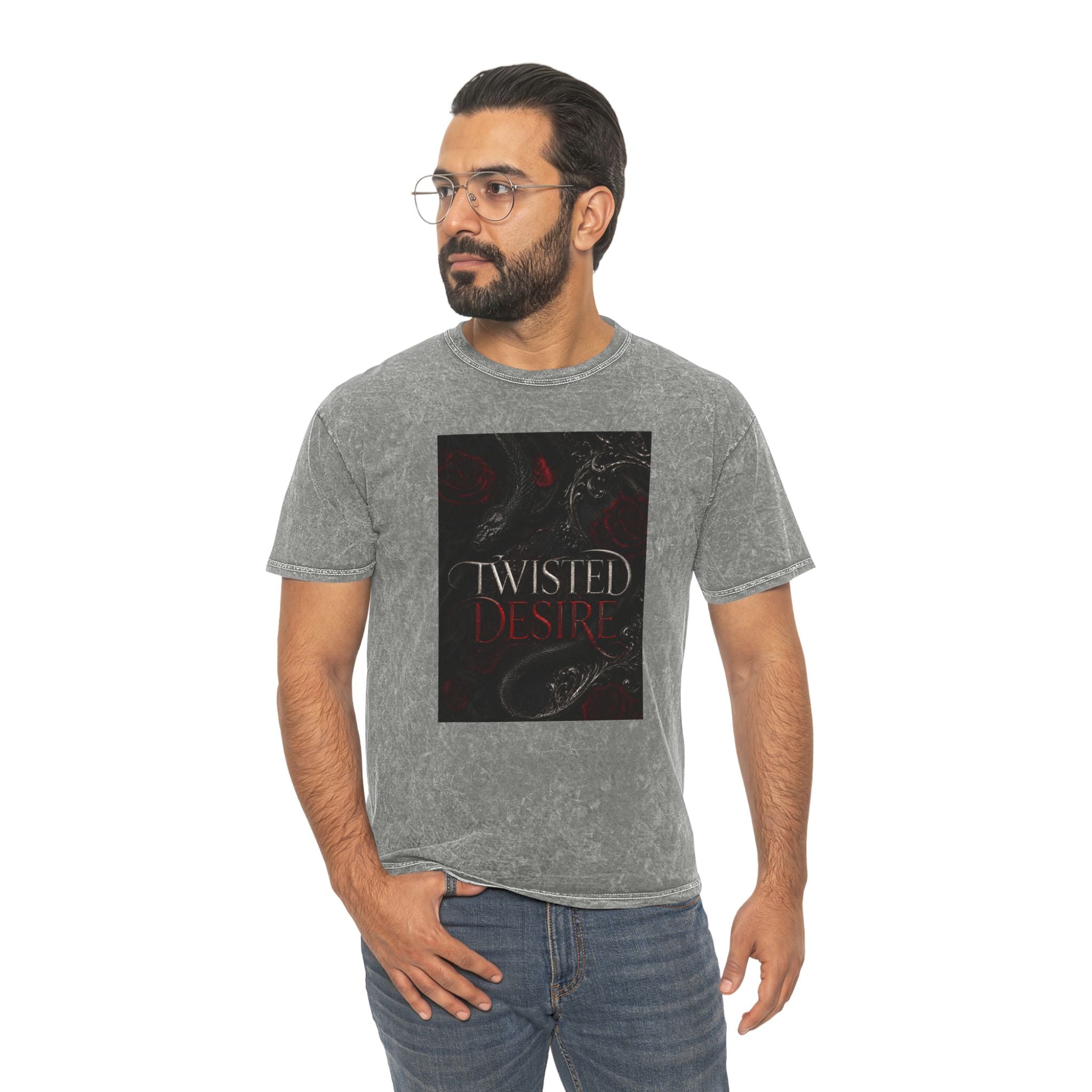 Twisted Desire Mineral-Wash T-Shirt — Dark Gothic Snake Graphic