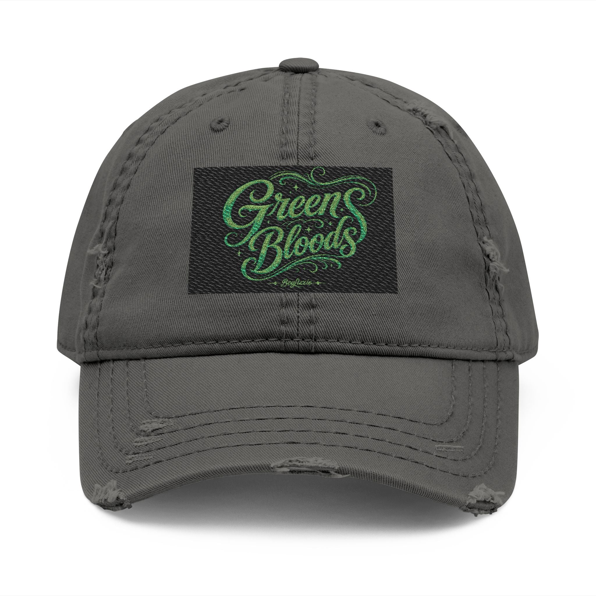 Distressed Embroidered 'Green Bloods' Dad Hat