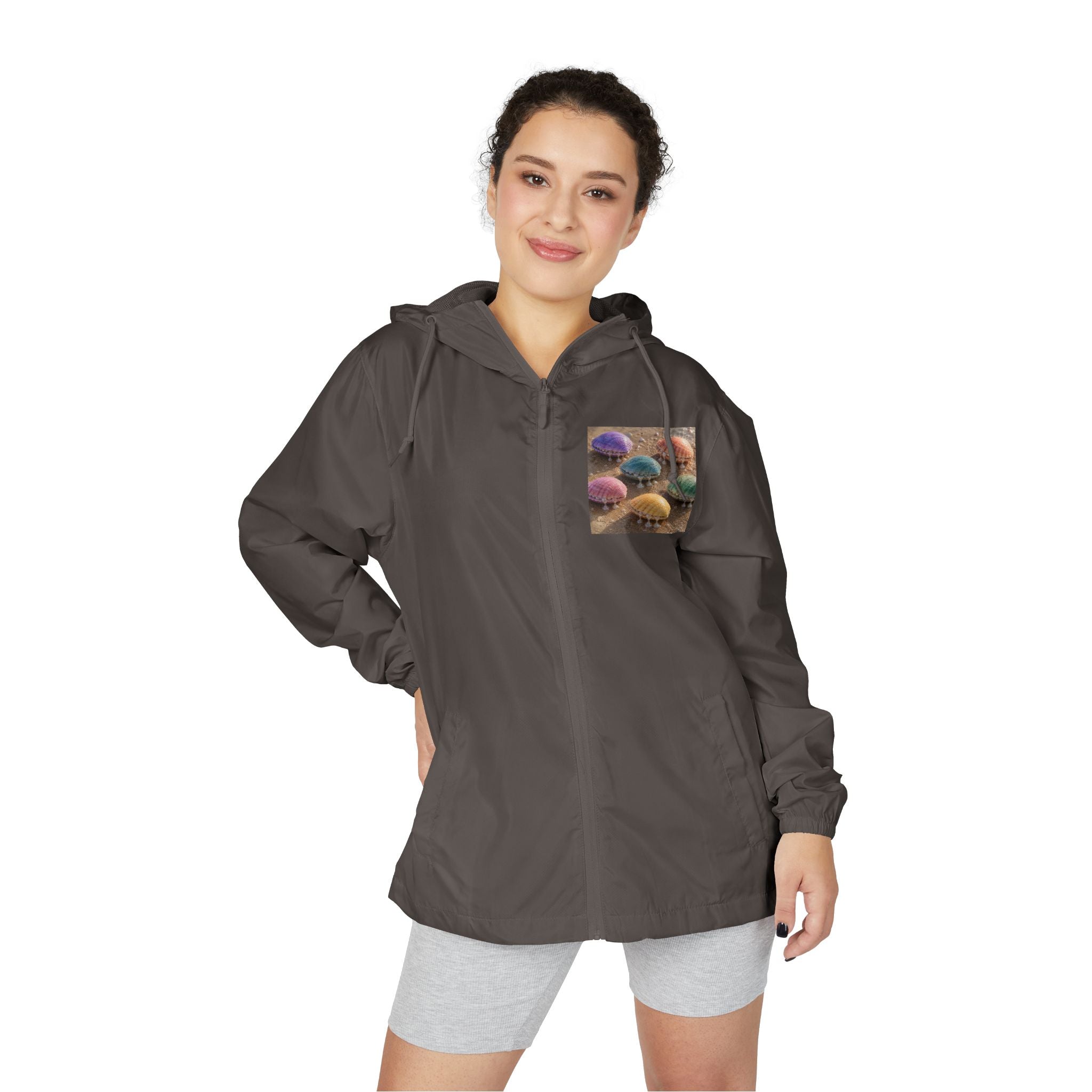Windbreaker Jacket — Colorful Mushrooms Pocket Print Hooded Windbreaker