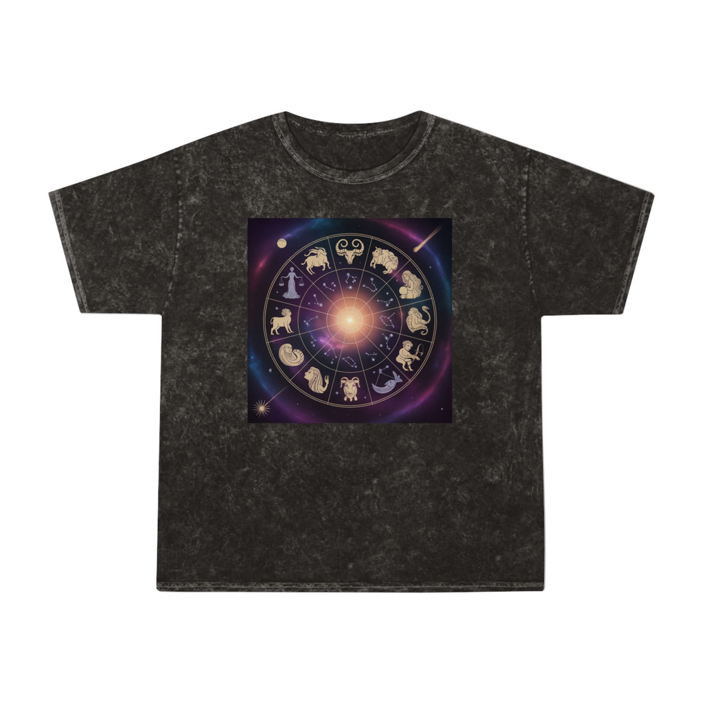 Zodiac Wheel Mineral Wash T-Shirt — Cosmic Astrology Signs Tee