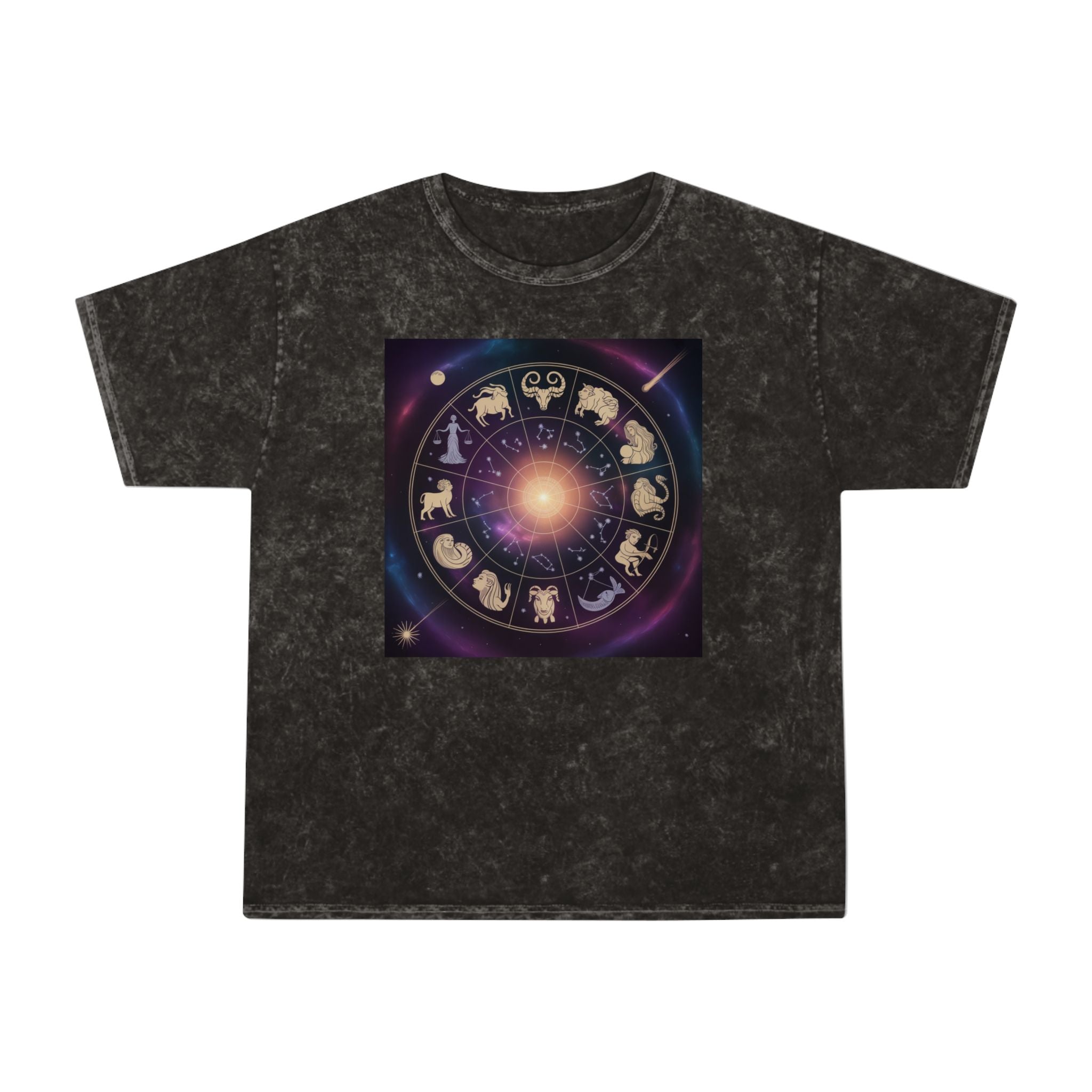 Zodiac Wheel Mineral Wash T-Shirt — Cosmic Astrology Signs Tee