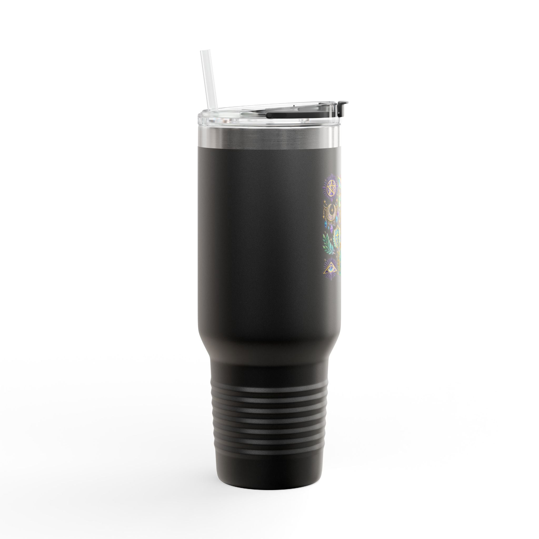 40oz Insulated Travel Mug — Mystical Symbols Floral Hamsa Stainless Steel Tumbler