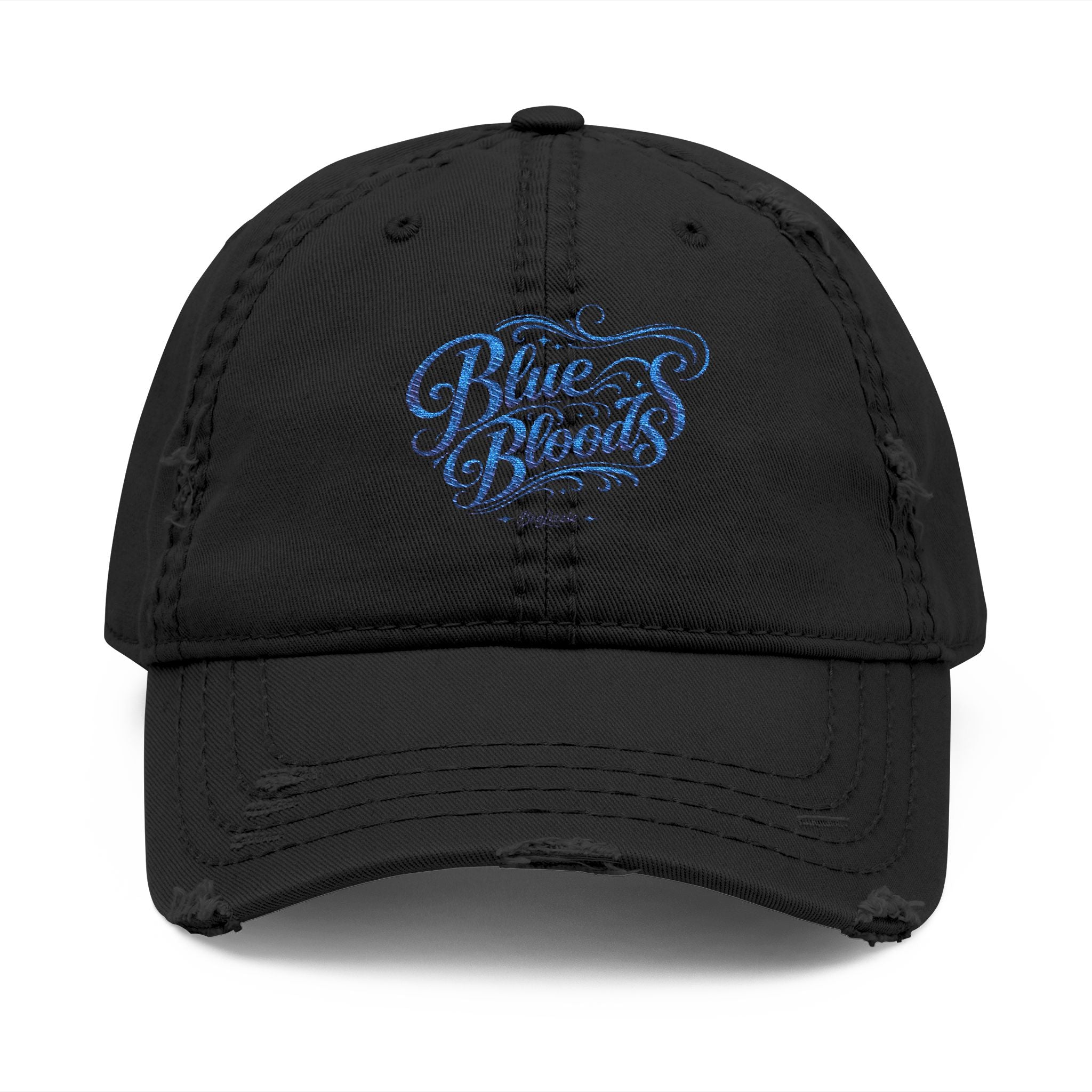 Distressed Embroidered Dad Hat — Blue Waves Script Cap