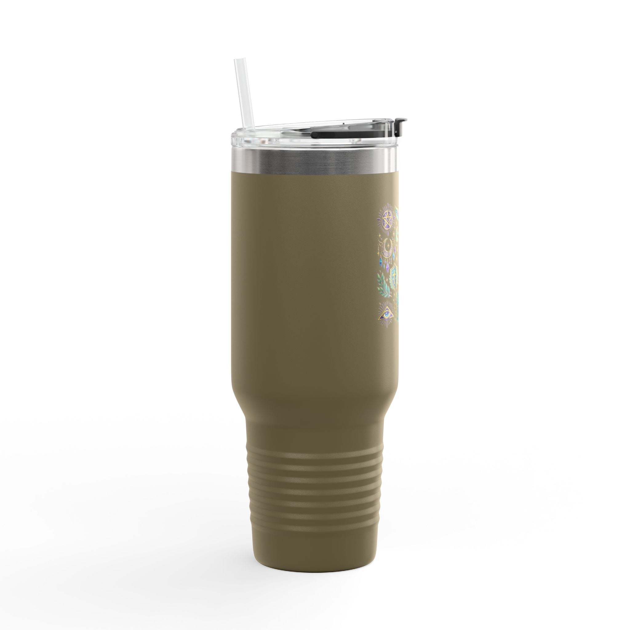 40oz Insulated Travel Mug — Mystical Symbols Floral Hamsa Stainless Steel Tumbler