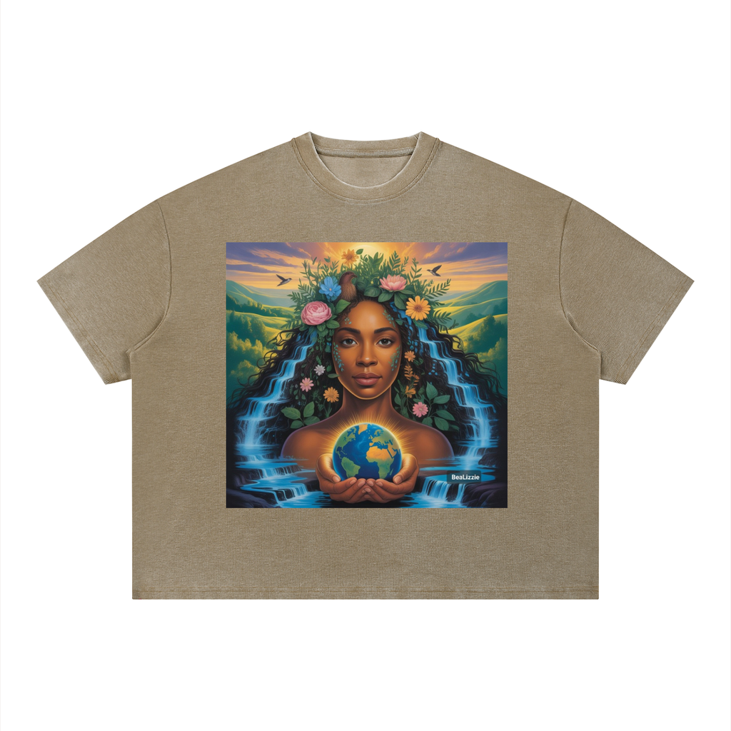 T-shirt gaufré unisexe délavé à coupe carrée Sunfade