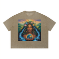 T-shirt gaufré unisexe délavé à coupe carrée Sunfade