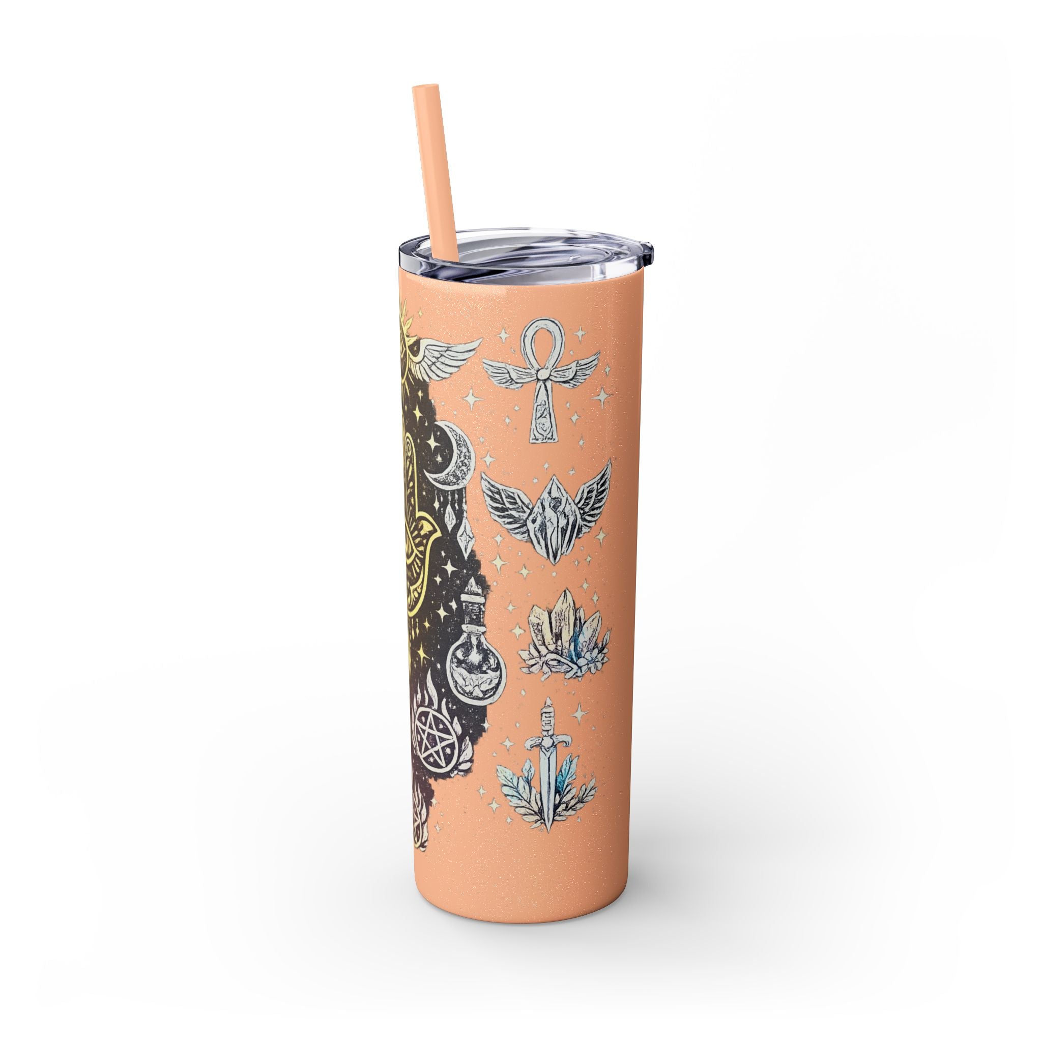 20oz Skinny Tumbler — Gold Mystic Hamsa & Celestial Eye Tumbler with Straw