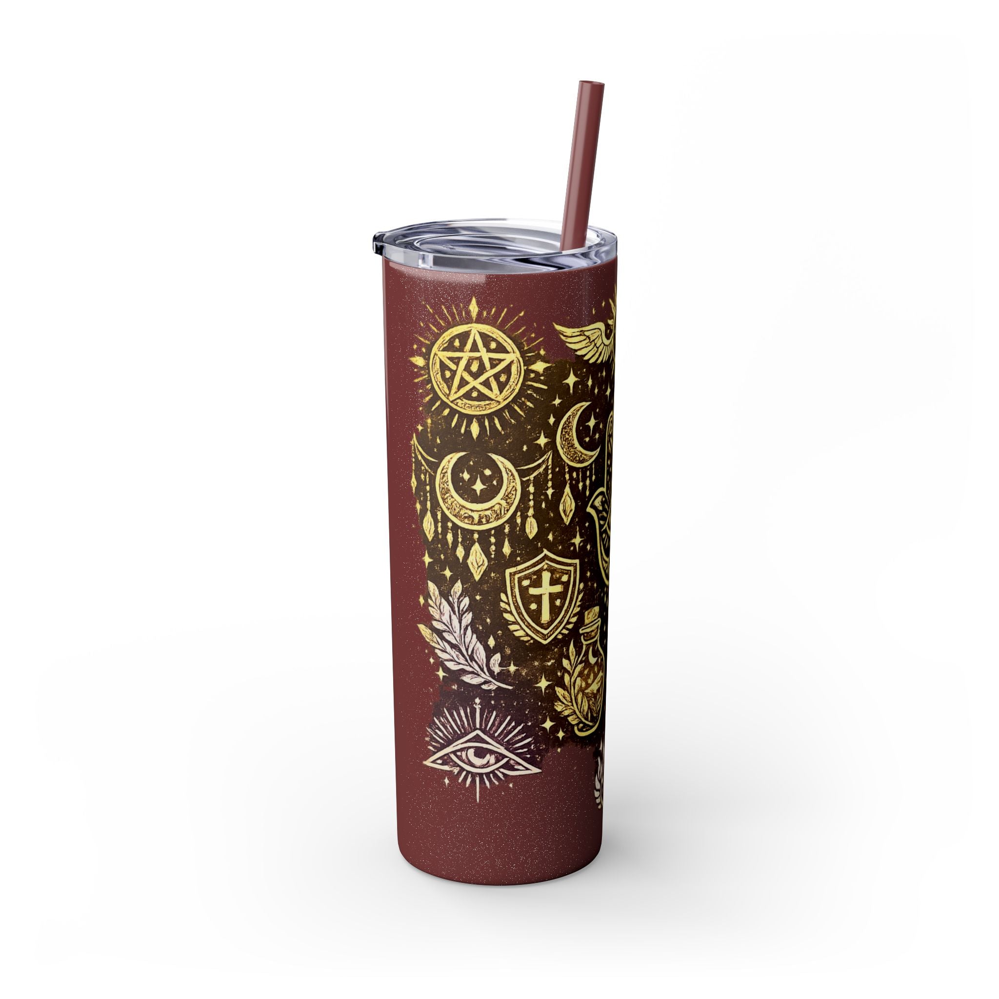 20oz Skinny Tumbler — Gold Mystic Hamsa & Celestial Eye Tumbler with Straw