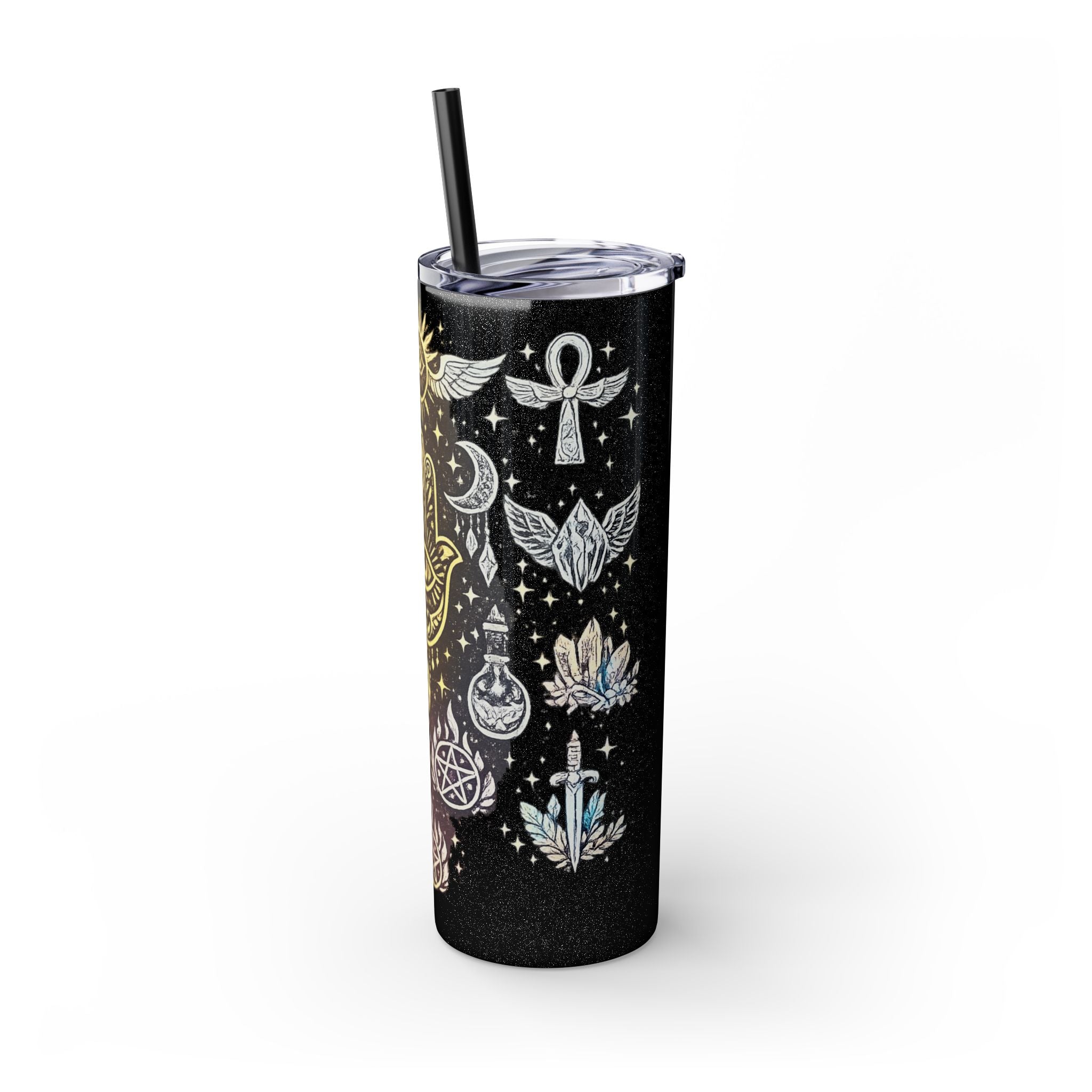 20oz Skinny Tumbler — Gold Mystic Hamsa & Celestial Eye Tumbler with Straw