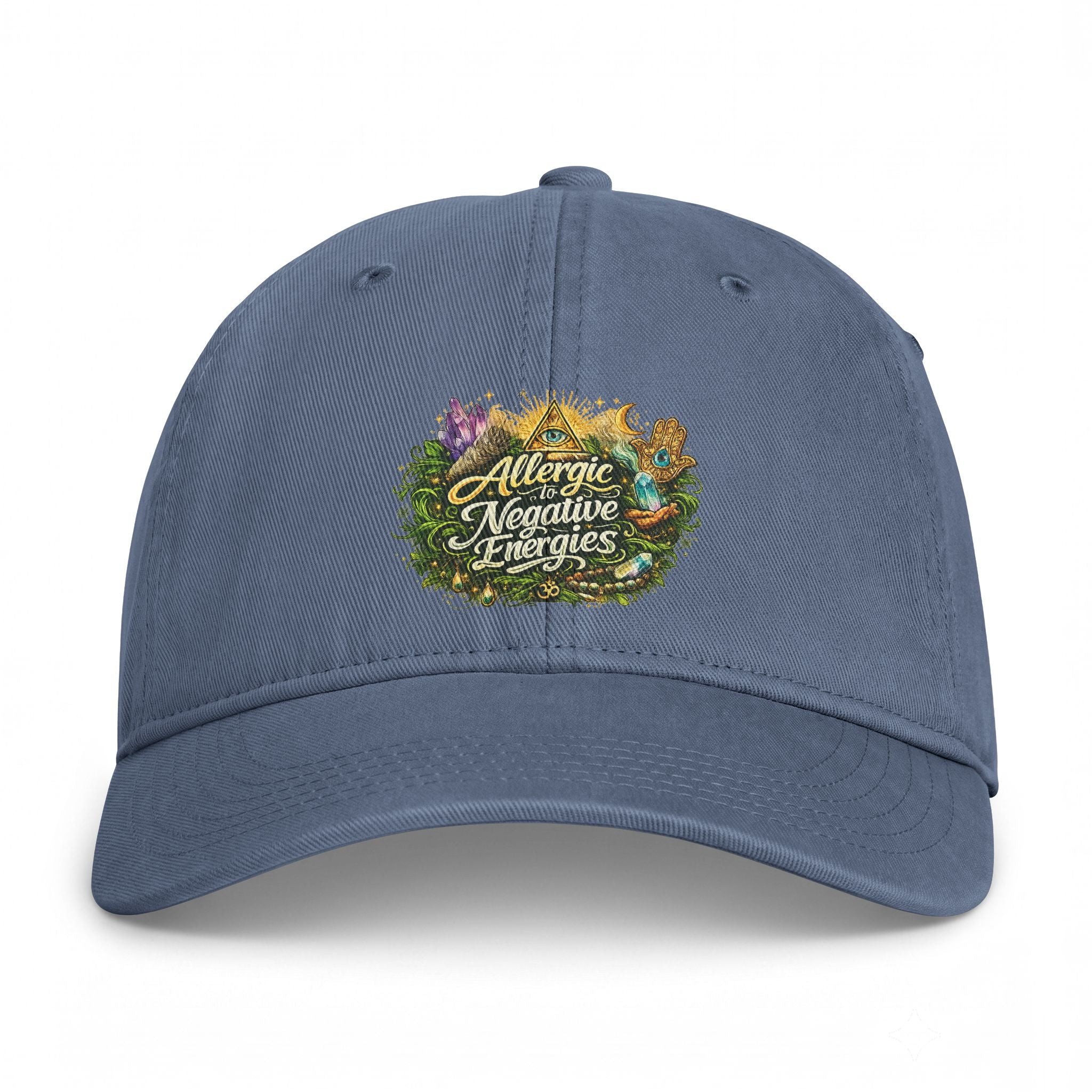 Allergic to Negative Energies Cap — Embroidered Nature Crest Dad Hat