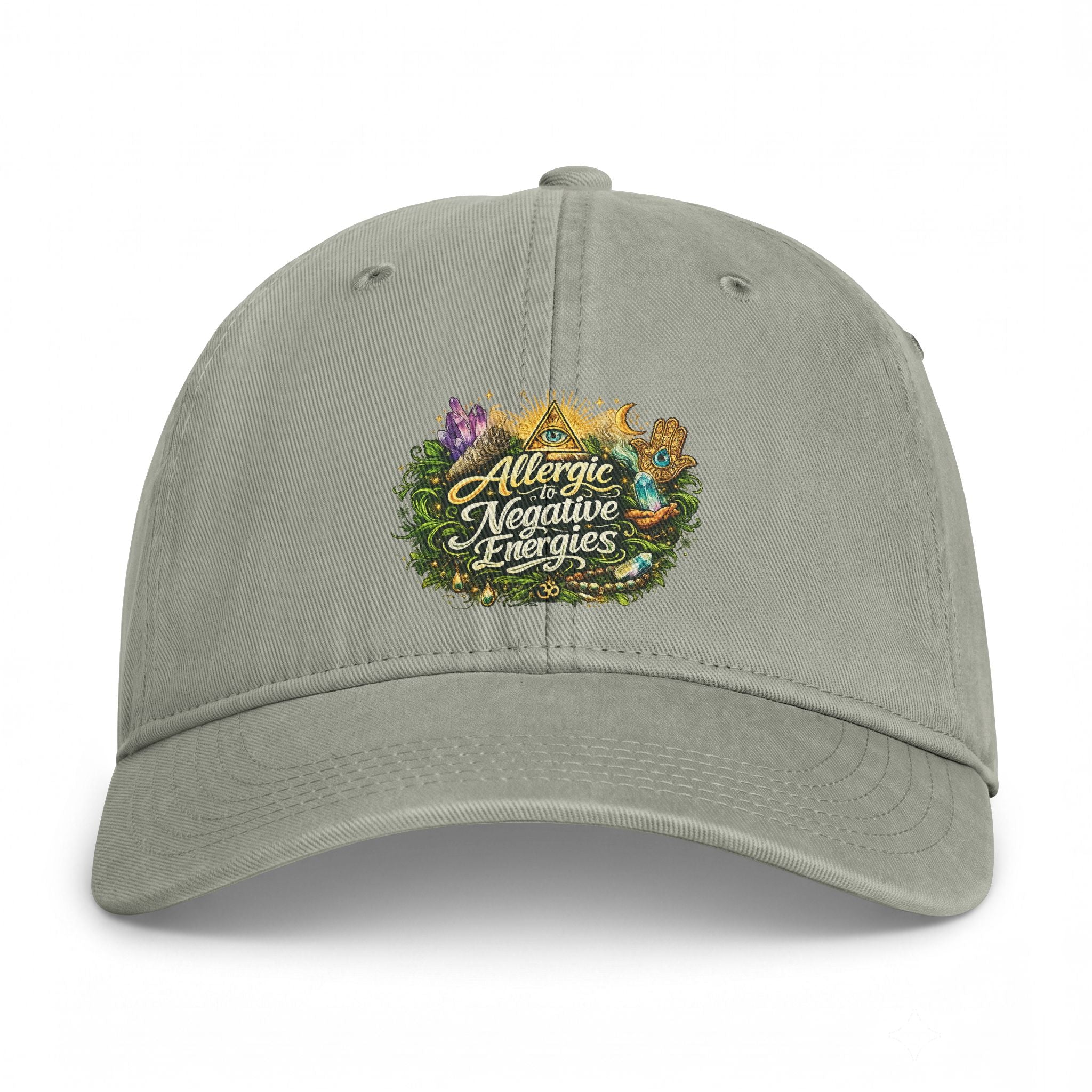 Allergic to Negative Energies Cap — Embroidered Nature Crest Dad Hat
