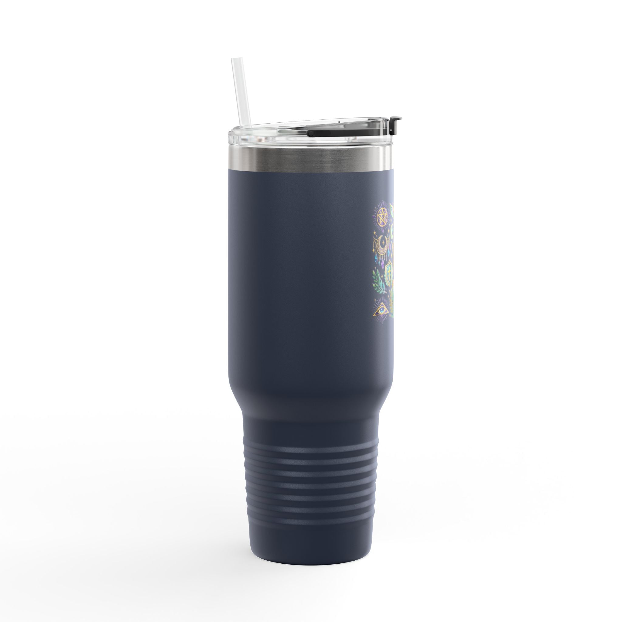 40oz Insulated Travel Mug — Mystical Symbols Floral Hamsa Stainless Steel Tumbler