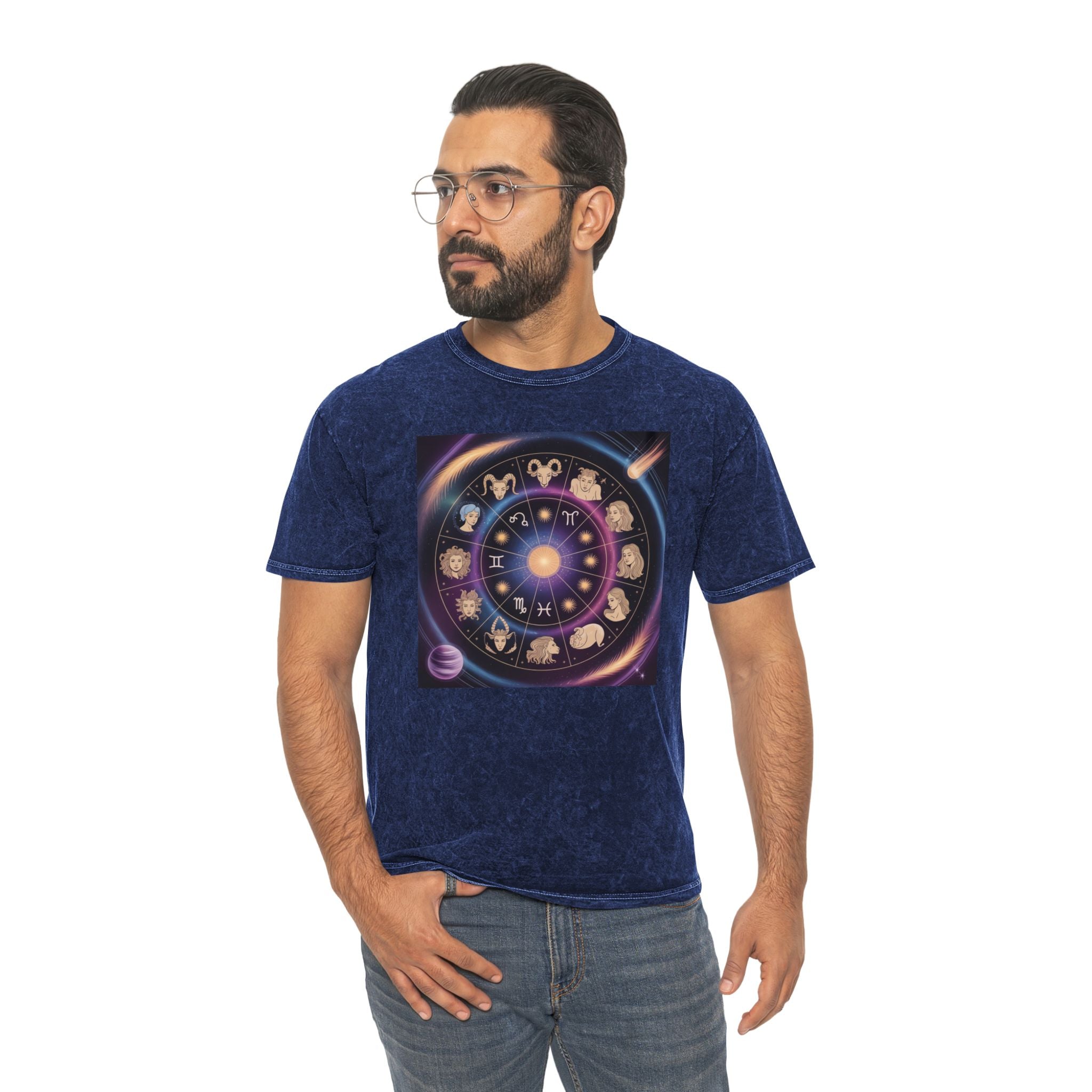 Zodiac Wheel Graphic T-Shirt — Astrological Signs Mineral Wash Tee