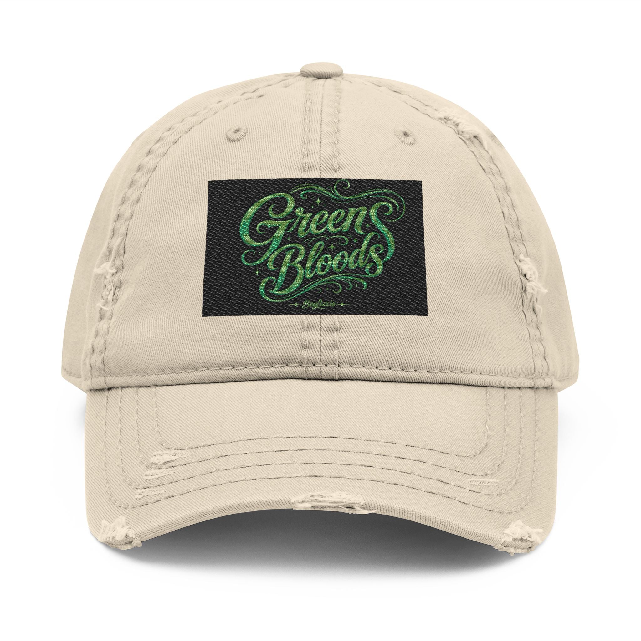 Distressed Embroidered 'Green Bloods' Dad Hat