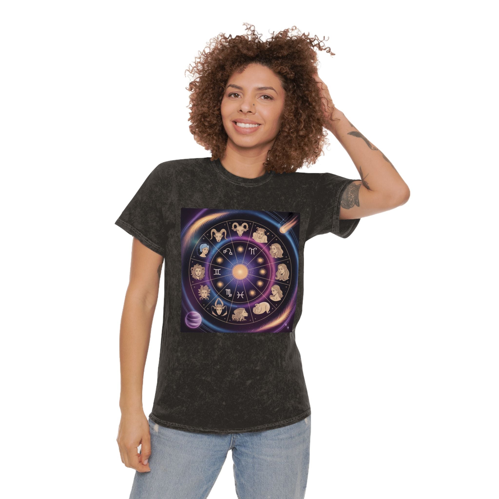 Zodiac Wheel Graphic T-Shirt — Astrological Signs Mineral Wash Tee