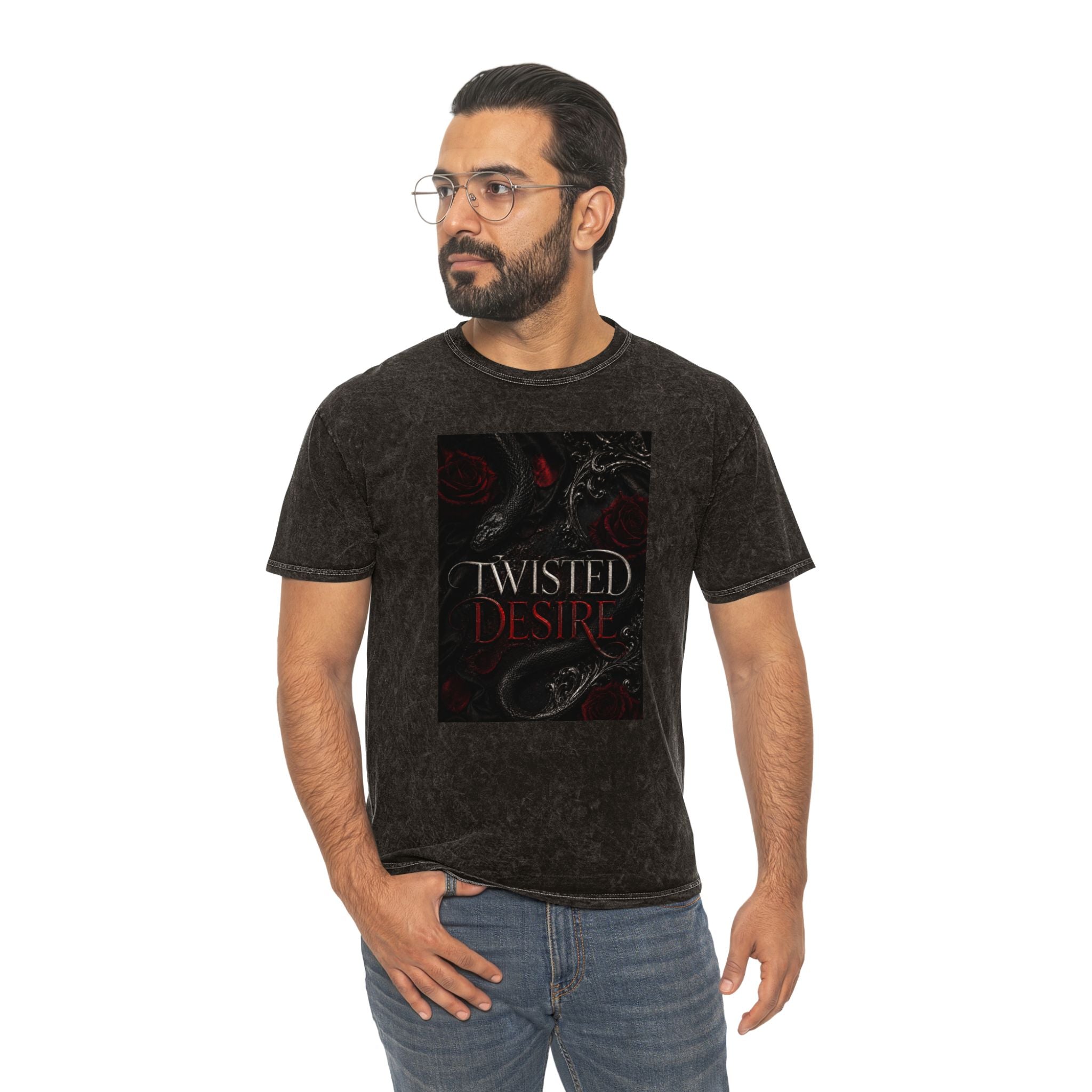 Twisted Desire Mineral-Wash T-Shirt — Dark Gothic Snake Graphic