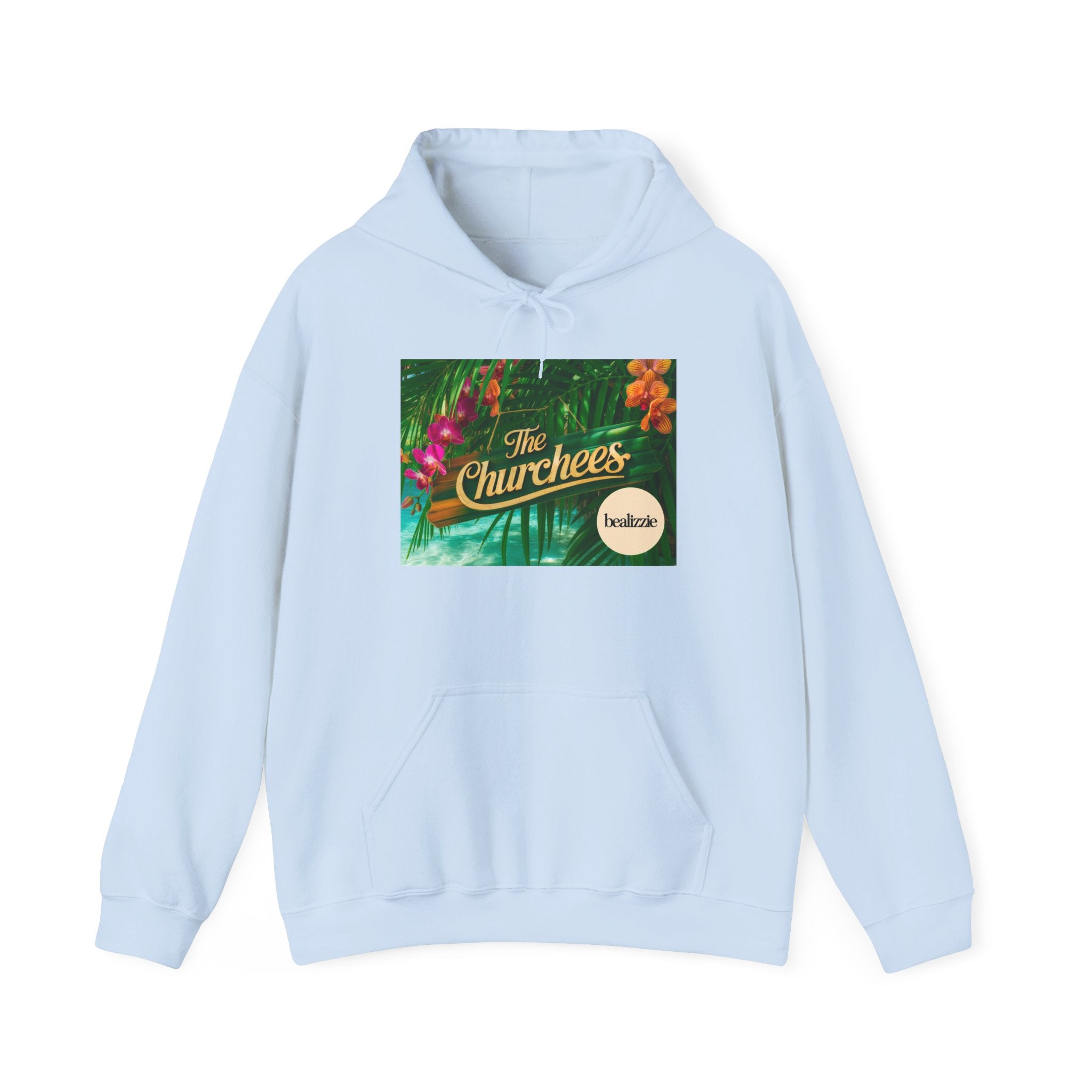 The Churchees Tropical Logo Hoodie — Retro Band-Inspired Graphic Sweatshirt