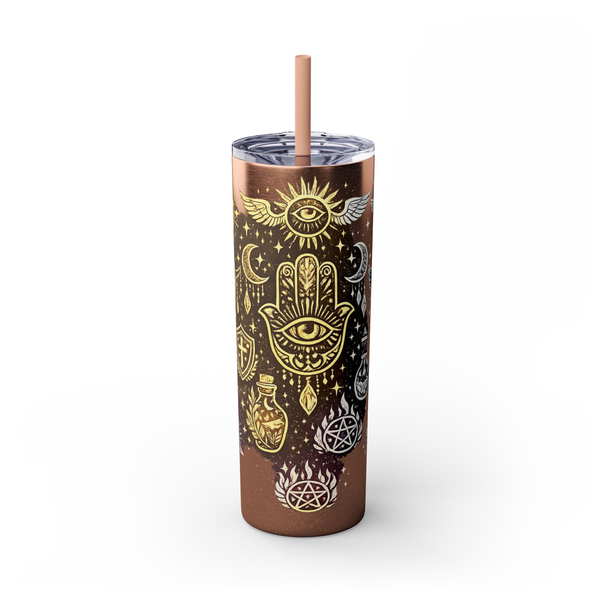 20oz Skinny Tumbler — Gold Mystic Hamsa & Celestial Eye Tumbler with Straw
