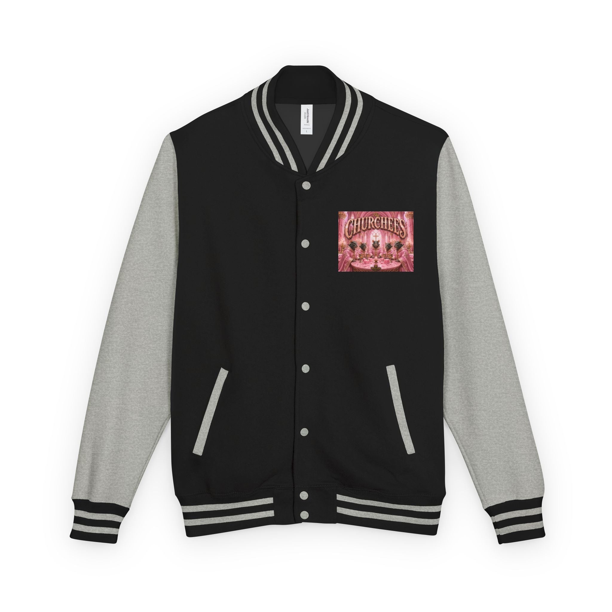 Letterman Jacket — Pink 'Churchees' Vintage Dinner Graphic