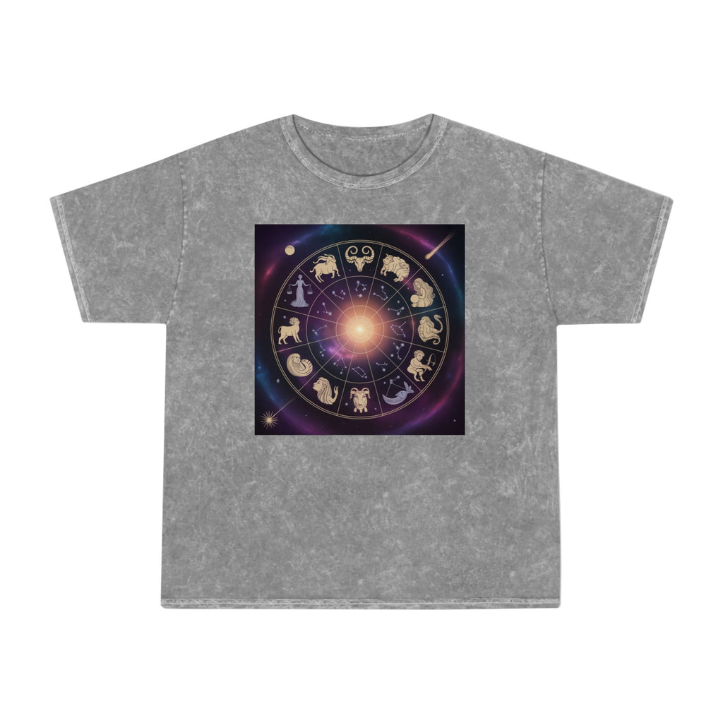 Zodiac Wheel Mineral Wash T-Shirt — Cosmic Astrology Signs Tee