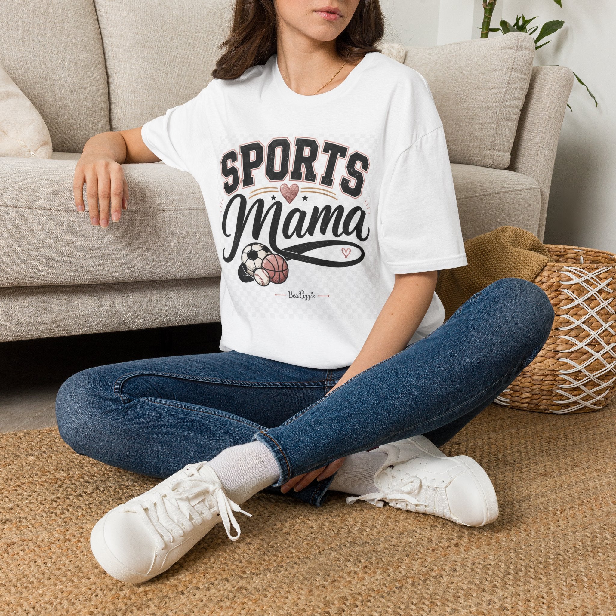 Sports Mama T‑Shirt — Cute Athletic Mom Tee with Heart & Ball Design