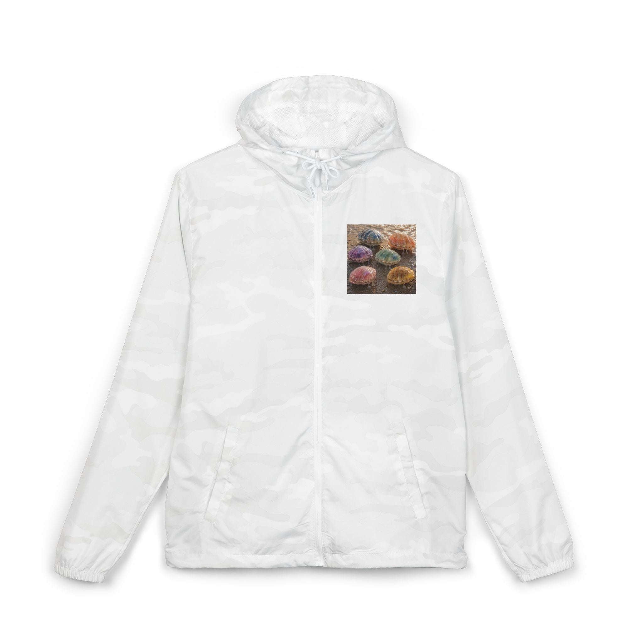 Windbreaker Jacket — Colorful Sea Urchin Pocket Print, Lightweight Hooded Shell