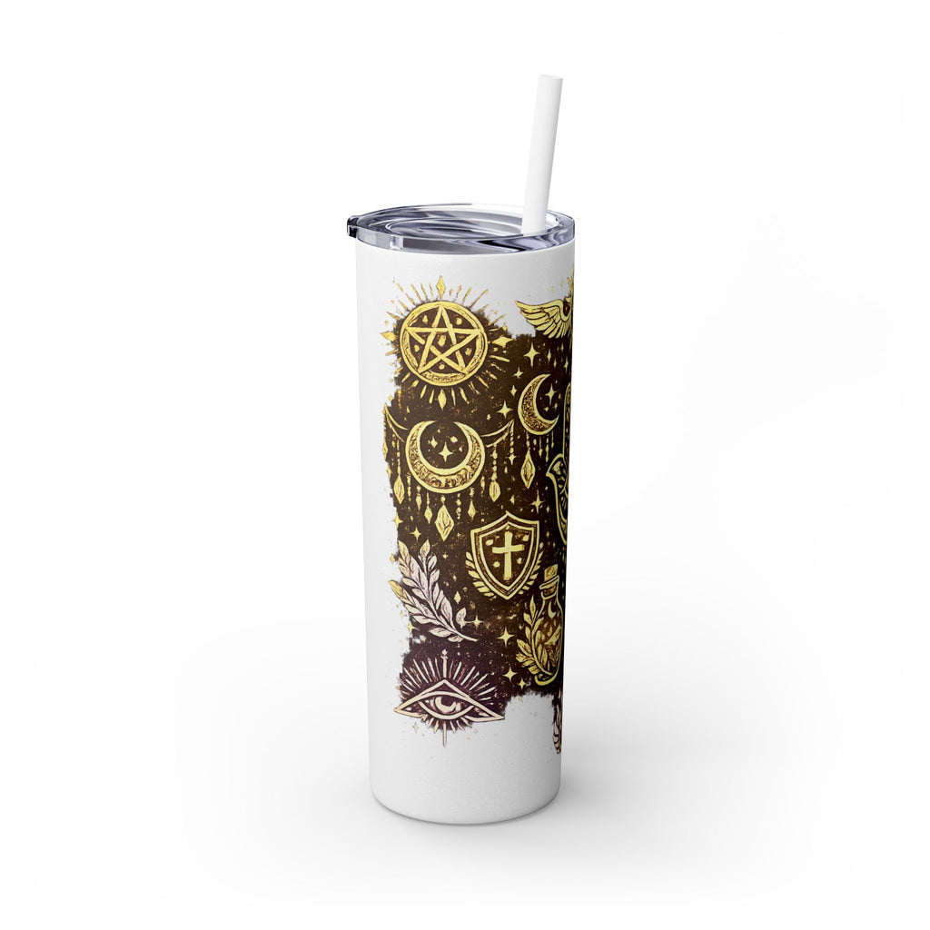 20oz Skinny Tumbler — Gold Mystic Hamsa & Celestial Eye Tumbler with Straw