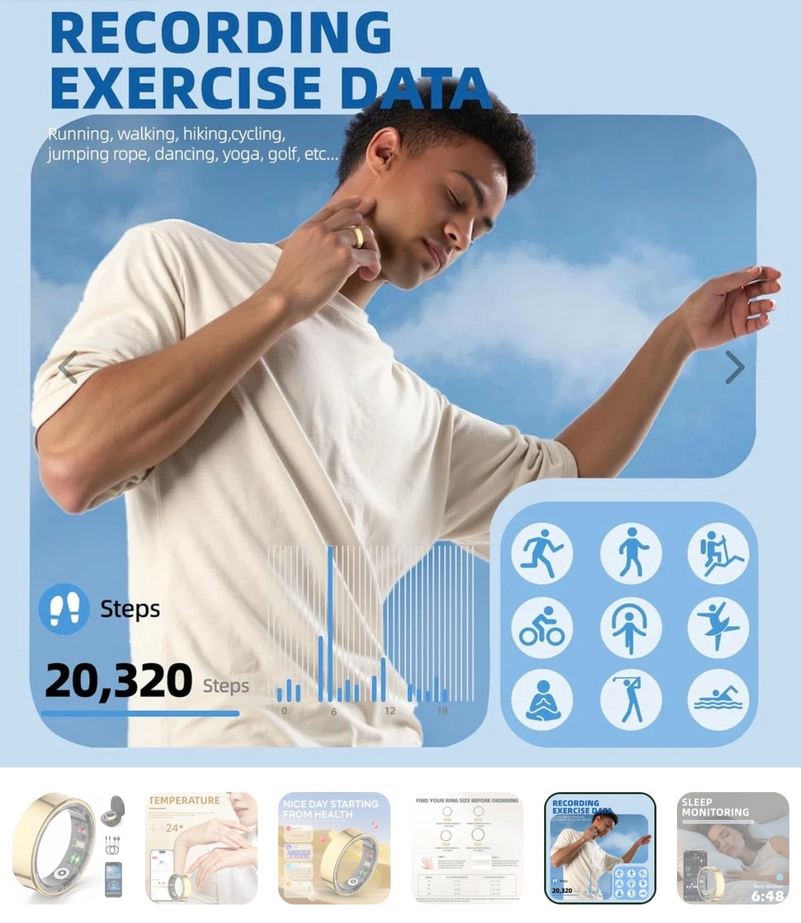 FREE SHIPPING! Waterproof Fitness Tracking Smart Ring/Heart rate Blood Oxygen, Sleep Monitor, Pressure Monitor & Camera