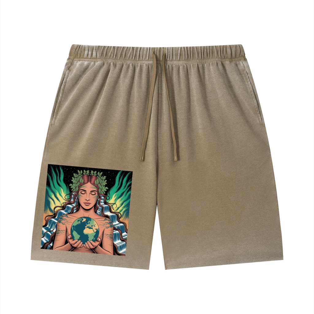 Short unisexe délavé Sunfade en tissu gaufré à ourlet brut