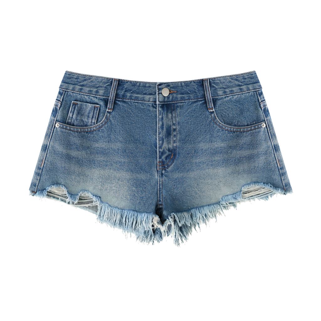 Short en jean pour femme à ourlet brut et délavage vintage